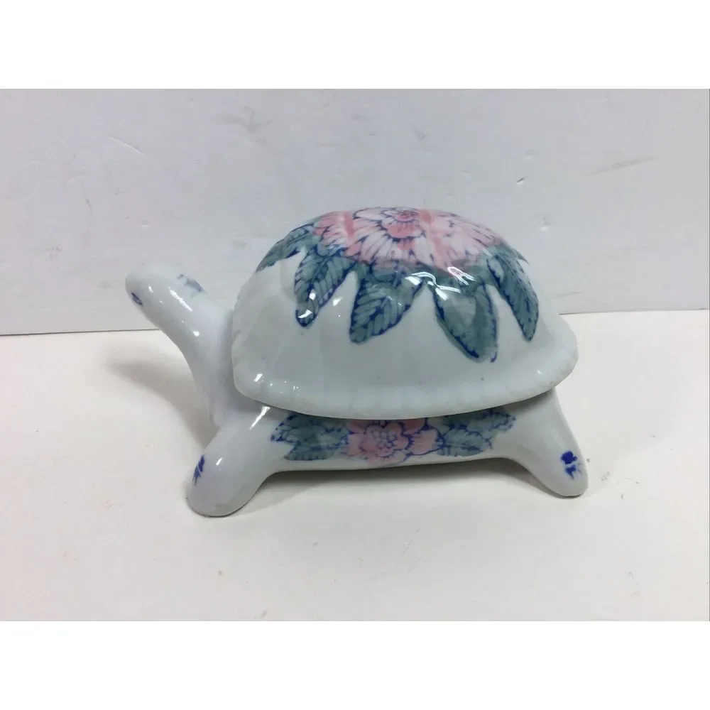 Vintage‎ Porcelain Turtle Trinket Box Tortoise Figurine Ring Jewlery Holder